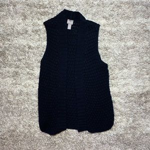 CHICO'S Black Open Front Knit Sleeveless Cardigan